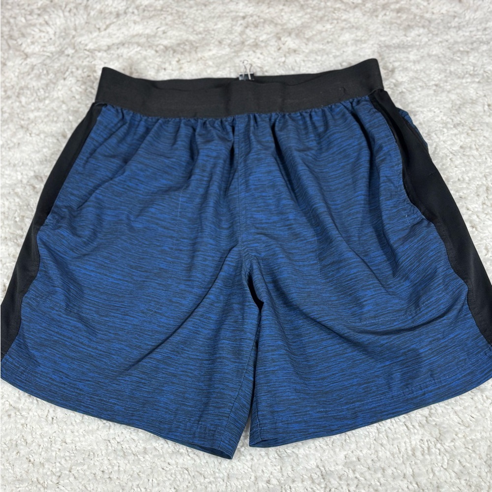 Leg3nd Men's Blue Athletic Shorts, Zippered Pockets, Drawstring Waist, Size LG